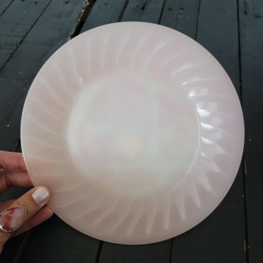 Fire King Vintage Pink Swirl Plate 7.5" Salad Dinner Lot of 2 Made in USA 1950s
